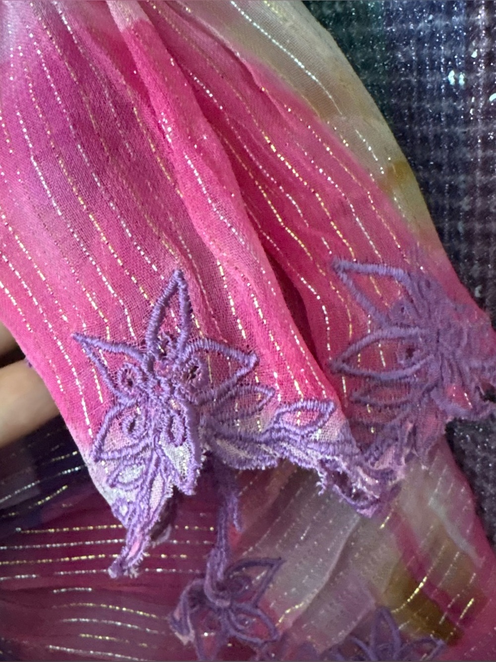 Hemant and Nandita Floral Purple-Pink V-Neck Tiered Mini Dress - Anay - Picture 8 of 8